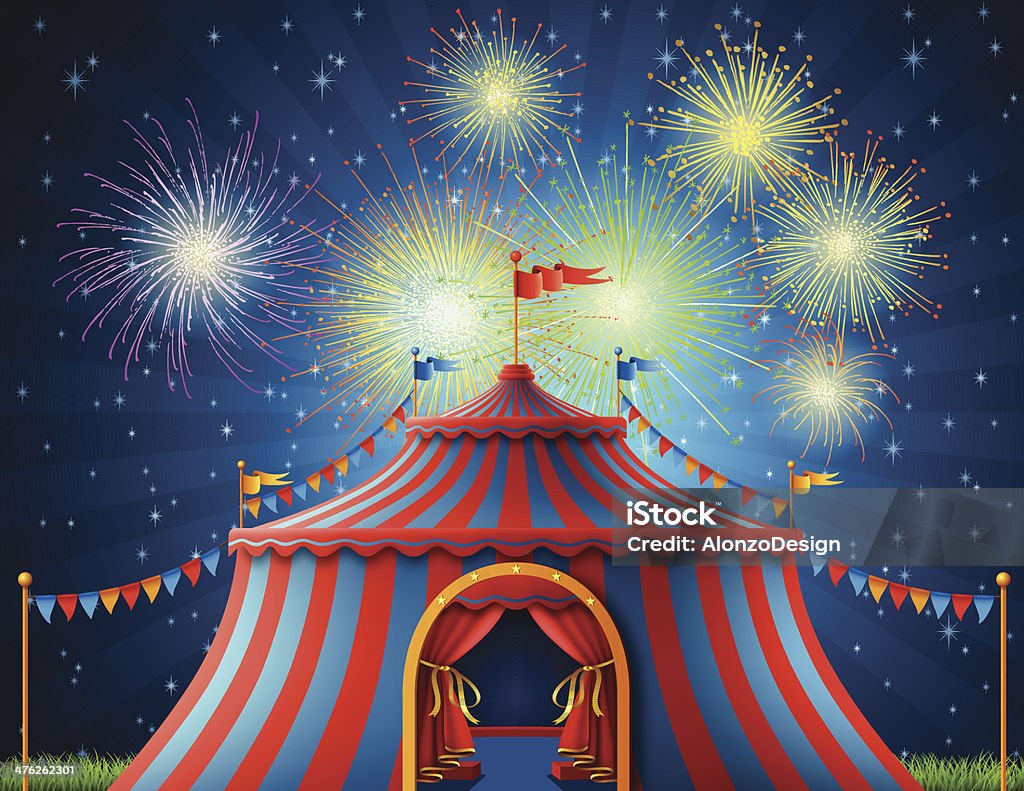 Namiot cyrkowy w nocy - Grafika wektorowa royalty-free (Cyrk)