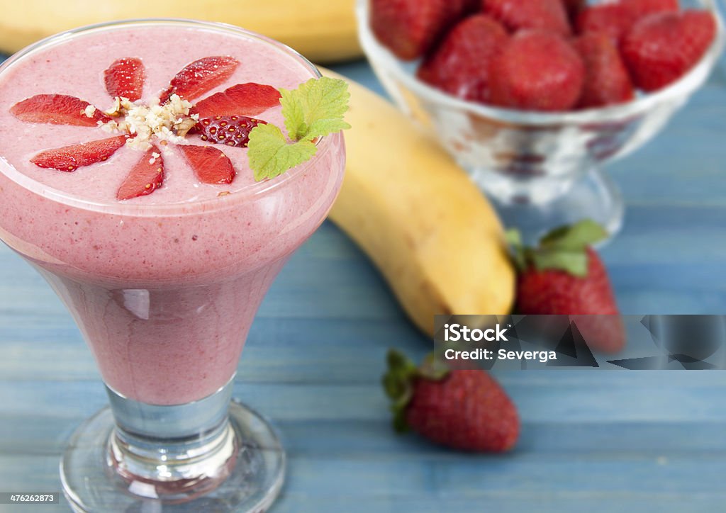 Cocktail of banana and strawberry yogurt. Banana Stock Photo