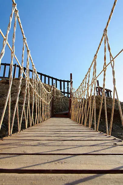 Photo of Rope bridge made of wooden planks