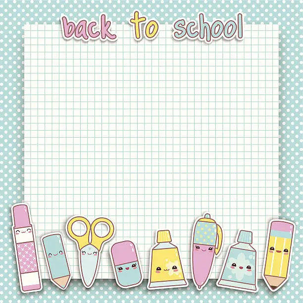 Vector illustration of Kawaii Back to school background
