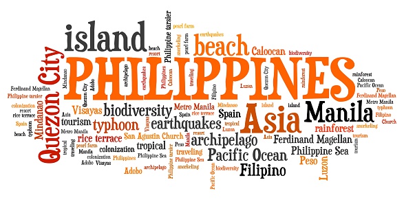 Philippines tag cloud illustration. Country word collage.