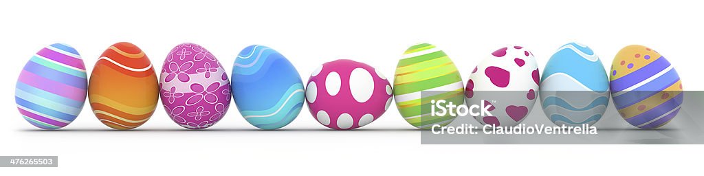 colorful easter eggs colorful easter eggs in row on white background Animal Egg Stock Photo