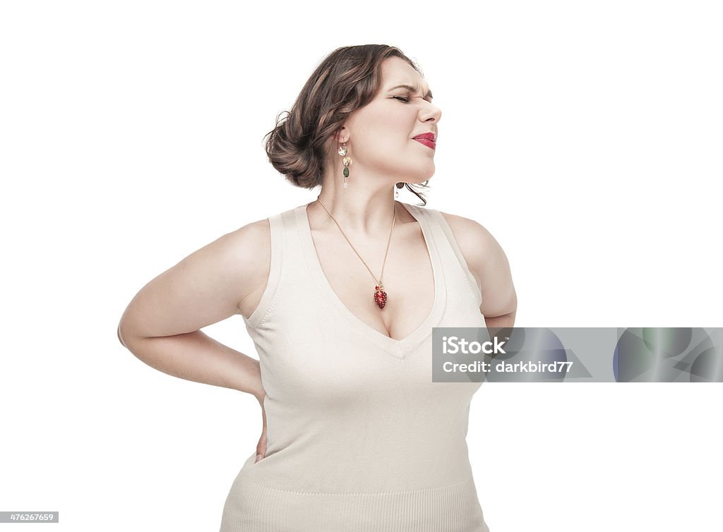 Plus size Frau mit Schmerzen in Ihrem Rücken - Lizenzfrei Depression Stock-Foto