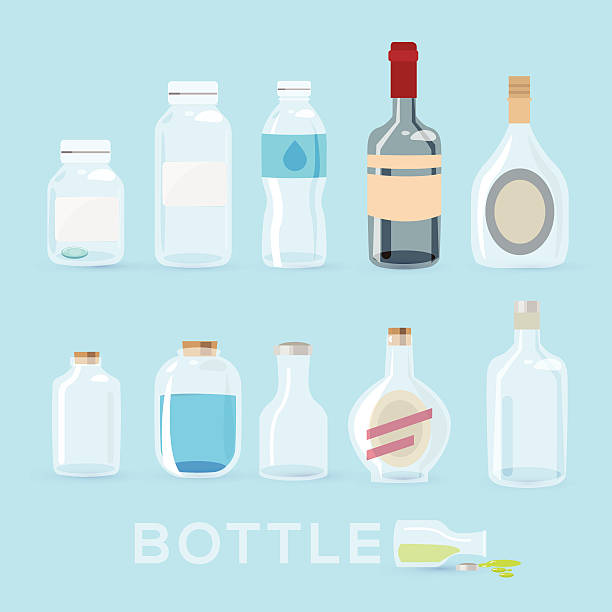 ilustraciones, imágenes clip art, dibujos animados e iconos de stock de frascos conjunto de ilustración vectorial - silhouette vodka bottle glass