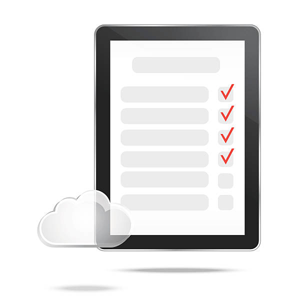 tablet z kontroli od zadań i chmura - digital tablet note pad business cloud computing stock illustrations