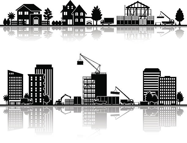 verschiedene city/konstruktion - silhouette crane construction construction site stock-grafiken, -clipart, -cartoons und -symbole