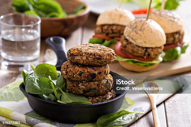 Vegan Burgers With Beans And Vegetables Stock Photo - Download Image Now - Bean, Bread, Bun - Bread