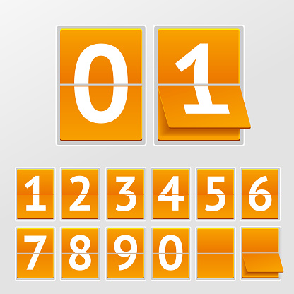 Vector illustration mechanical timetable White numbers on orange boards isolated on a grey background.
