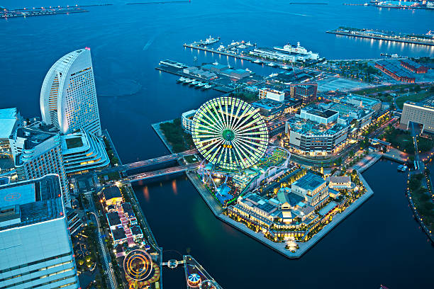 Aerial view of Yokohama at Minato Mirai waterfront district.