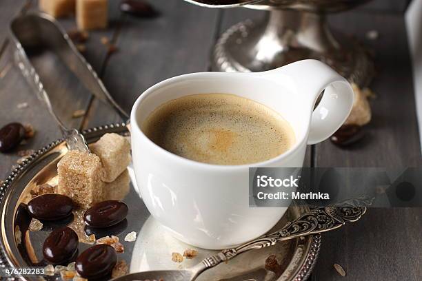 Cup Of Espresso Sugar Cubes And Chocolate Candy Stock Photo - Download Image Now - Mug, Auto Post Production Filter, Backgrounds