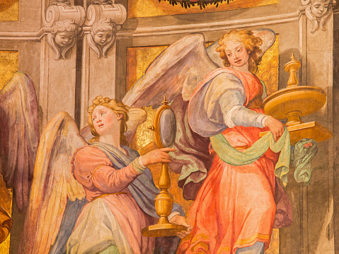 Rome - The angels fresco in sancturary in church Basilica di Santa Maria in Trastevere from 17. cent. by Domenichino (1581 - 1641).