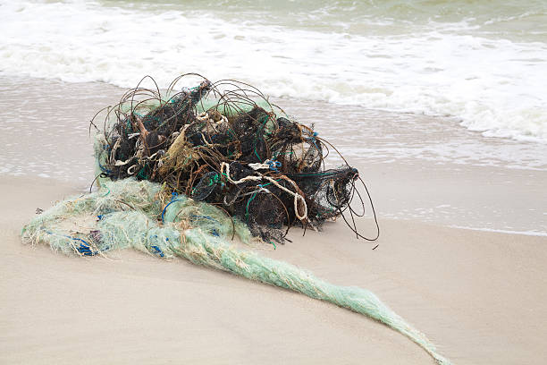 istock Tangled fishing nets on the beach 476282956