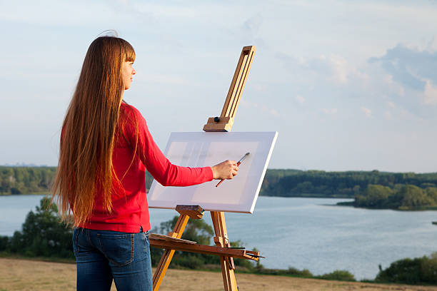 artist painting an lake landscape