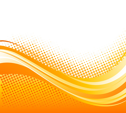 Vector Abstract orange color curved lines background with halftone. Template brochure design. Summer retro style