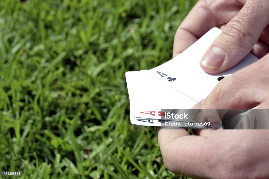 People playing poker in the grass Affectionate Stock Photo