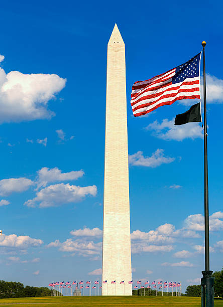 istock Washington Monument and american flags 476292118