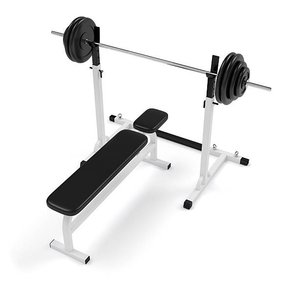 istock Gym weight bench press and barbell 476292246