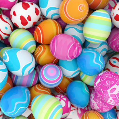 background of a pile of colorful easter eggs