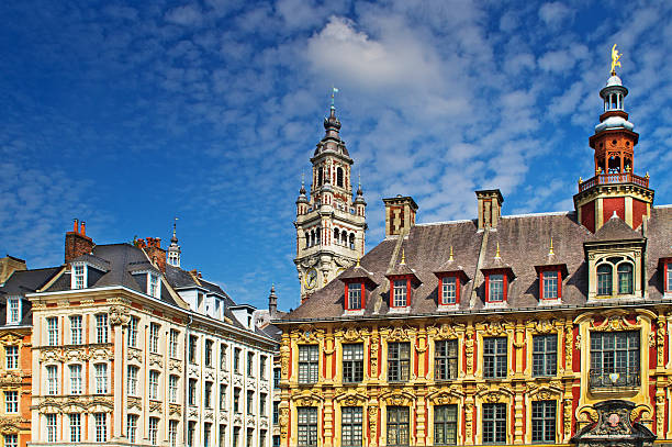 lille grand place - glockenturm stock-fotos und bilder