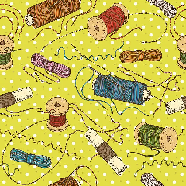 Vector illustration of Seamless pattern with spools of thread