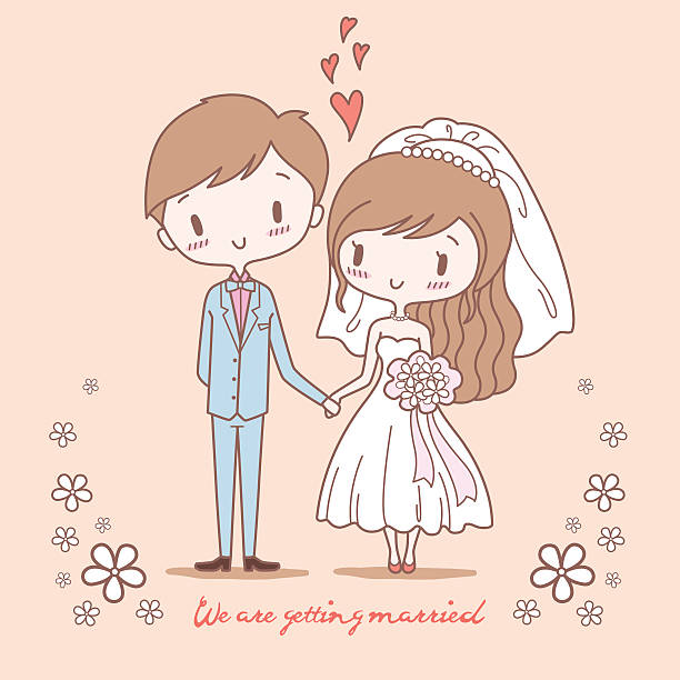 ilustraciones, imágenes clip art, dibujos animados e iconos de stock de linda novia y el novio en colores pastel de estilo - wedding groom bride two parent family