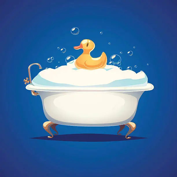 Vector illustration of Bathtube and a duck