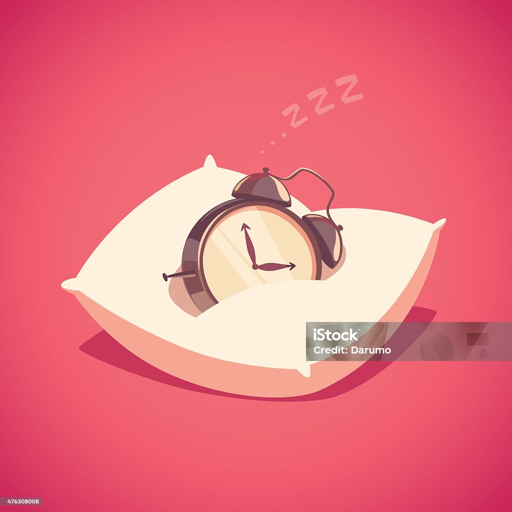 Sleeping alarm clock. Alarm clock is sleeping on the pillow. Isolated object  background. Sleeping stock vector
