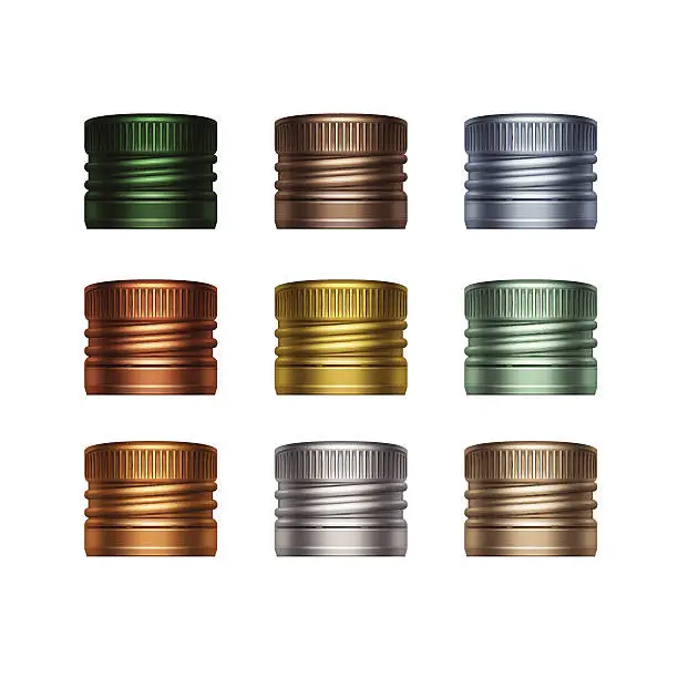 Vector illustration of Vector Set of Colorful Multicolored Screw Bottle Caps Isolated