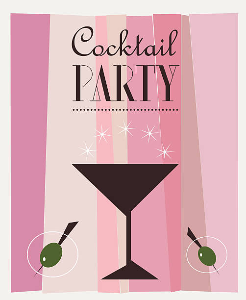 cocktail party retro vektor-poster - champagne pink bubble vector stock-grafiken, -clipart, -cartoons und -symbole