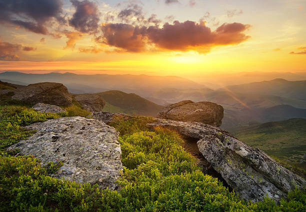 山の風景 - mountain sunset heaven flower ストックフォトと画像