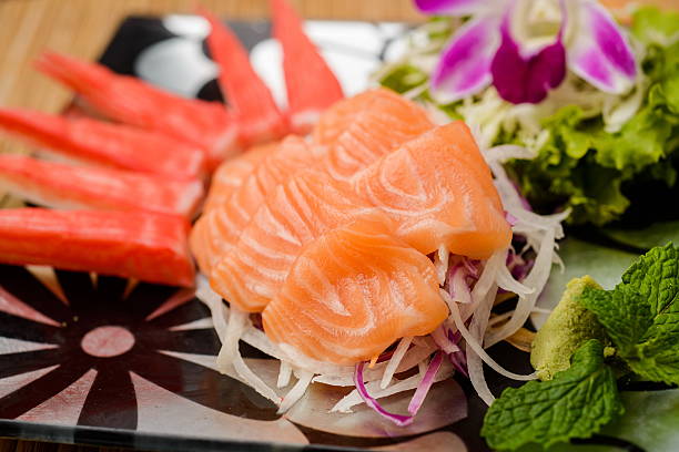 istock Salmon sashimi Serve with crab Served with wasabi 476311654