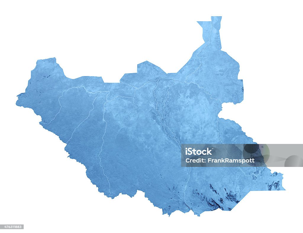 Sudán del Sur mapa Topographic aislado - Foto de stock de Azul libre de derechos