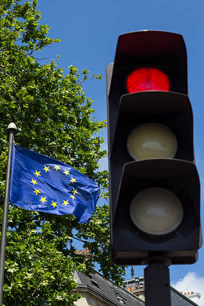 istock Red light and European Union flag 476312754