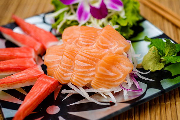 istock Salmon sashimi Serve with crab Served with wasabi 476312832