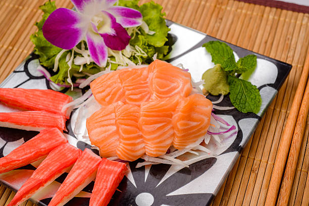 istock Salmon sashimi Serve with crab Served with wasabi 476312930