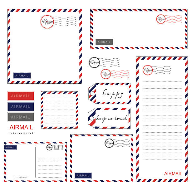 illustrations, cliparts, dessins animés et icônes de airmail kit de papeterie - lettre par avion
