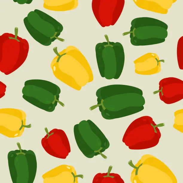 Vector illustration of Pepper seamless pattern. Vegetable vector background ripe sweet