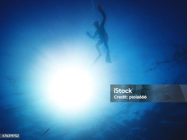 Free Diver Spearfishing In The Abyss Stock Photo - Download Image Now - Sleep Apnea, Sea, Free Diving