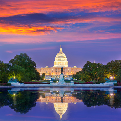 Capitol building sunset congress of USA Washington DC US