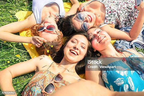 Multiracial Girlfriends Taking Selfie At Countryside Picnic Outdoors Stock Photo - Download Image Now