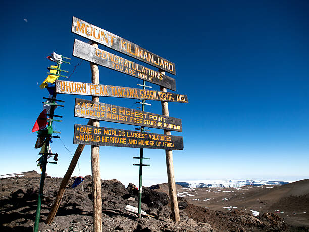 sommet du mont kilimandjaro-uhuru peak 5895 mètres carrés - uhuru peak photos et images de collection