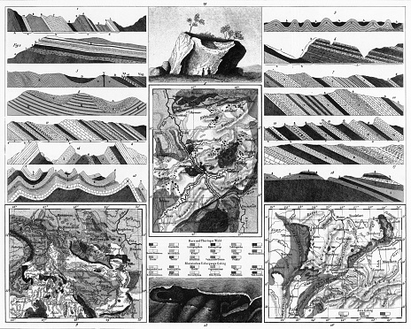 Engraved Illustrations of Special Geology Engraving from Iconographic Encyclopedia of Science, Literature and Art, Published in 1851. Copyright has expired on this artwork. Digitally restored.