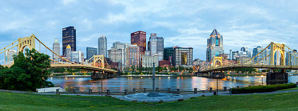 Pittsburgh, Pennsylvania At Night A high dynamic range (HDR) panoramic image of Pittsburgh, Pennsylvania at night. sixth street bridge stock pictures, royalty-free photos & images