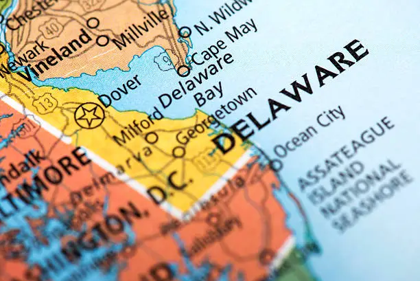 State of Delaware State, US. Detail from the World Map.