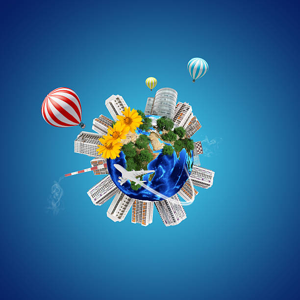 istock Earth model with city around and flowers 476339008