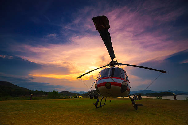 istock Twilight helicopter on the helipad. 476345224