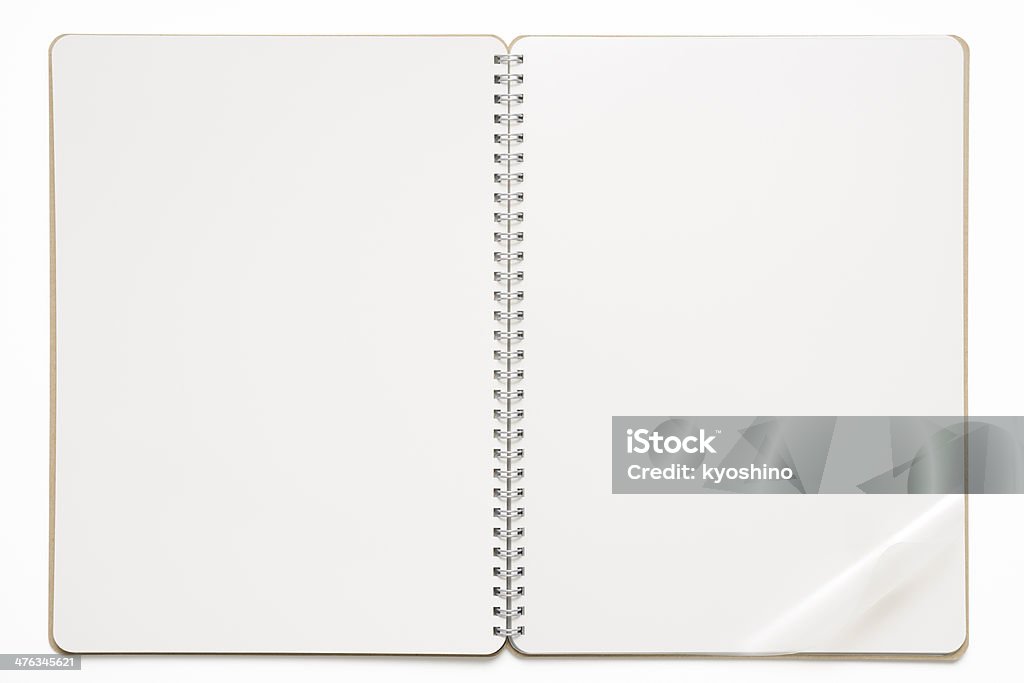 Bloco de notas em espiral em branco como um quadro branco, isolado no fundo branco - Foto de stock de Aberto royalty-free