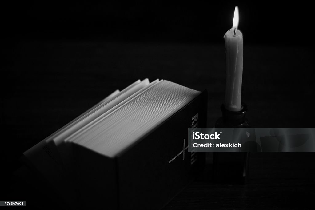 burning candle and bible religion 2015 Stock Photo