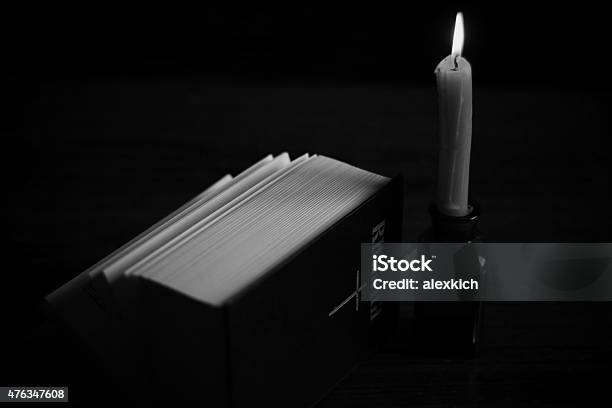Burning Candle And Bible Religion Stock Photo - Download Image Now - 2015, Backgrounds, Bible