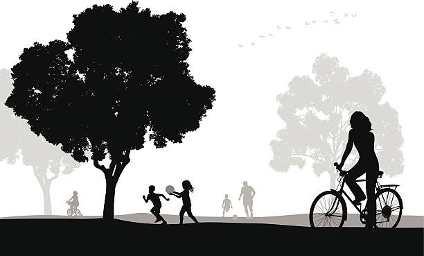 cyclingpark - focus on shadow women bicycle outdoors stock-grafiken, -clipart, -cartoons und -symbole